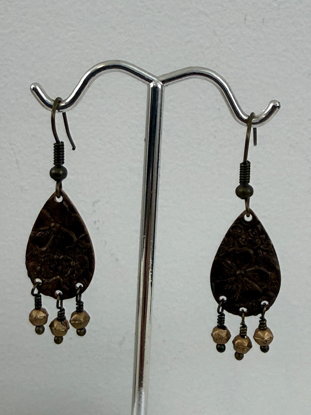 Women's bronze Teardrop Dangle Earrings with brass Accents